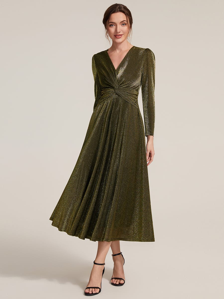 Knotted Knit Fitted Sleeve Dress #color_Metallic Gold