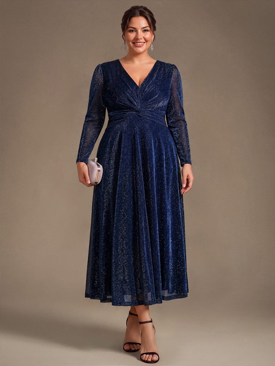 Knotted Knit Fitted Sleeve Dress #color_Navy Blue