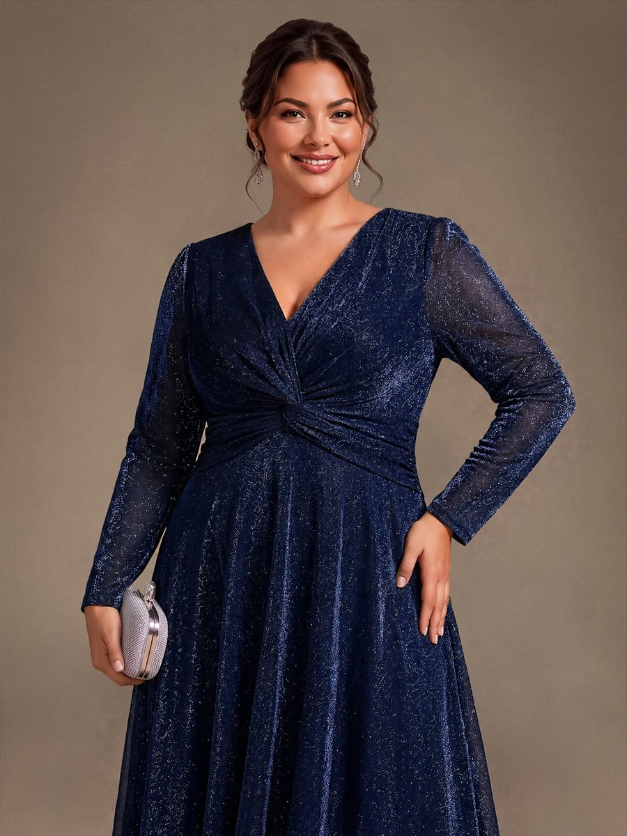 Knotted Knit Fitted Sleeve Dress #color_Navy Blue