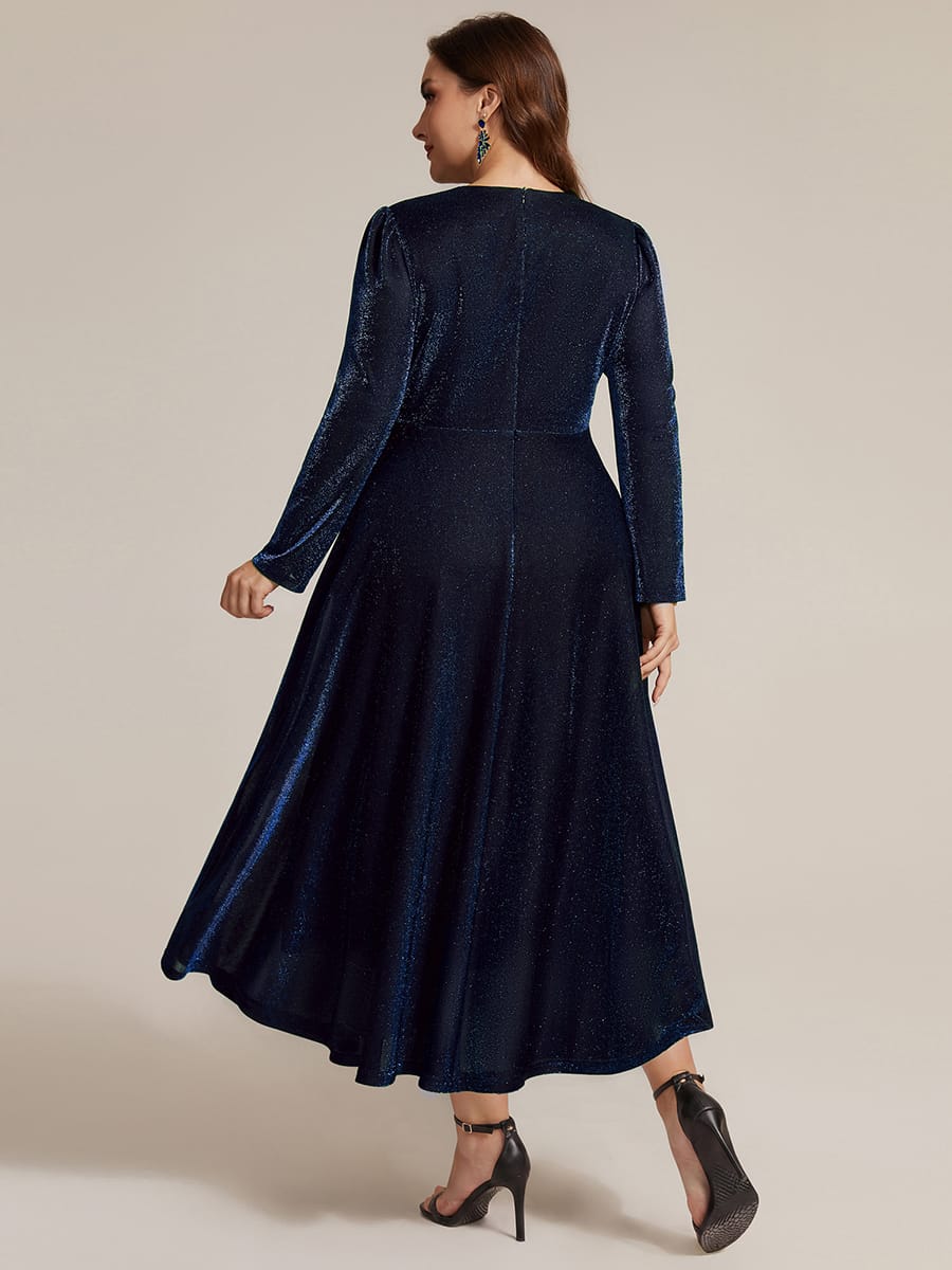 Knotted Knit Fitted Sleeve Dress #color_Navy Blue