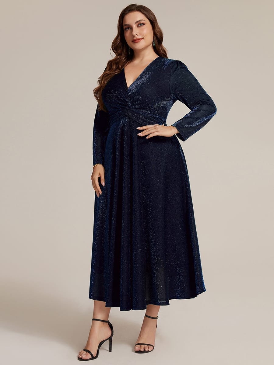 Knotted Knit Fitted Sleeve Dress #color_Navy Blue