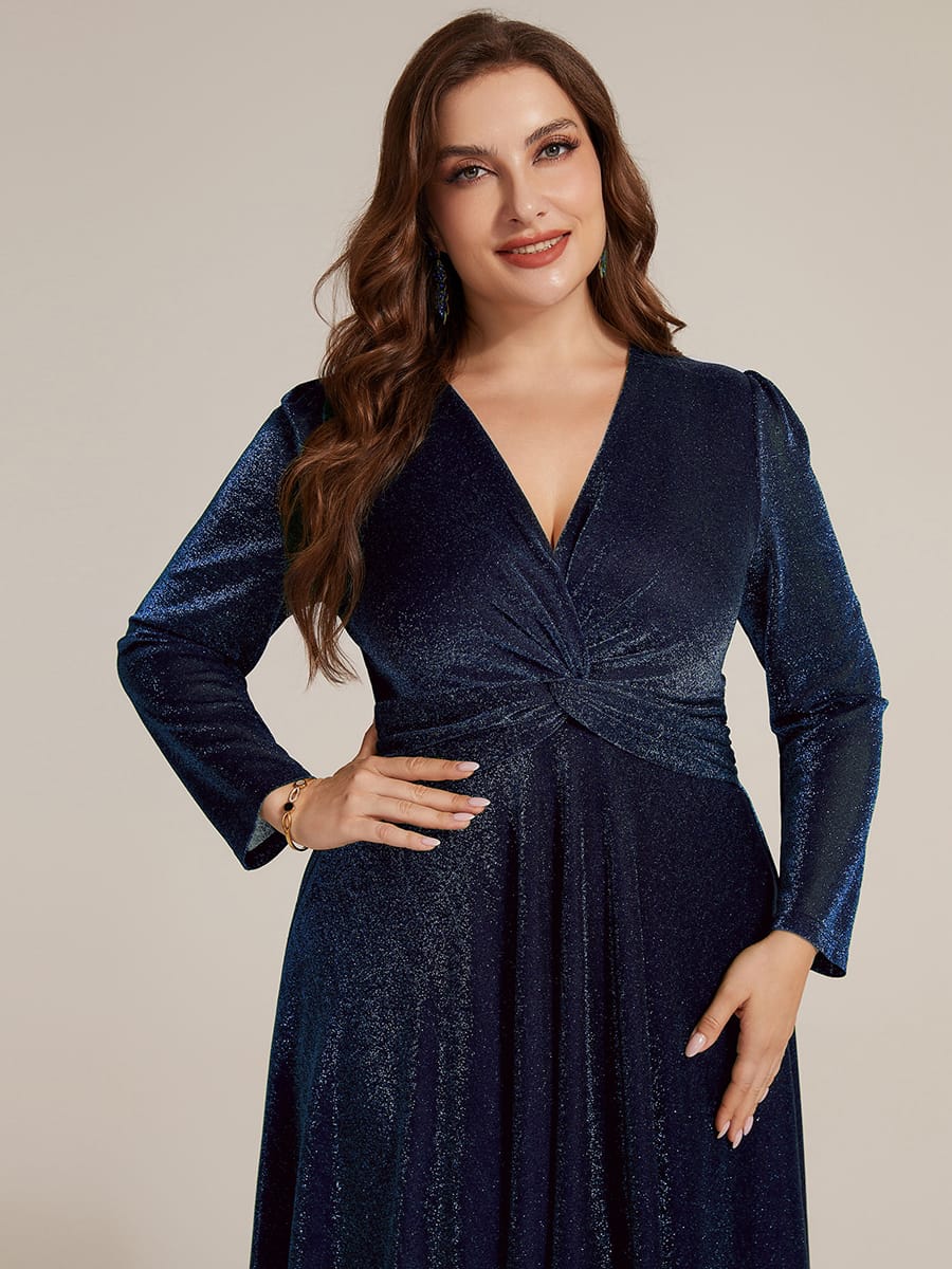 Knotted Knit Fitted Sleeve Dress #color_Navy Blue