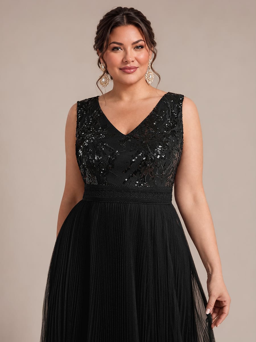 Sequin Tulle Sleeveless Dress #color_Black