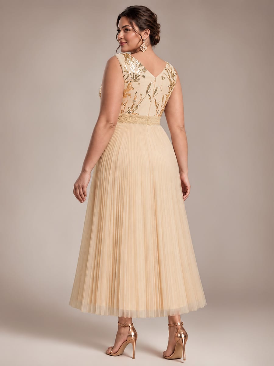 Sequin Tulle Sleeveless Dress #color_Gold