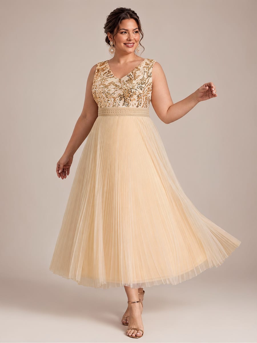 Sequin Tulle Sleeveless Dress #color_Gold