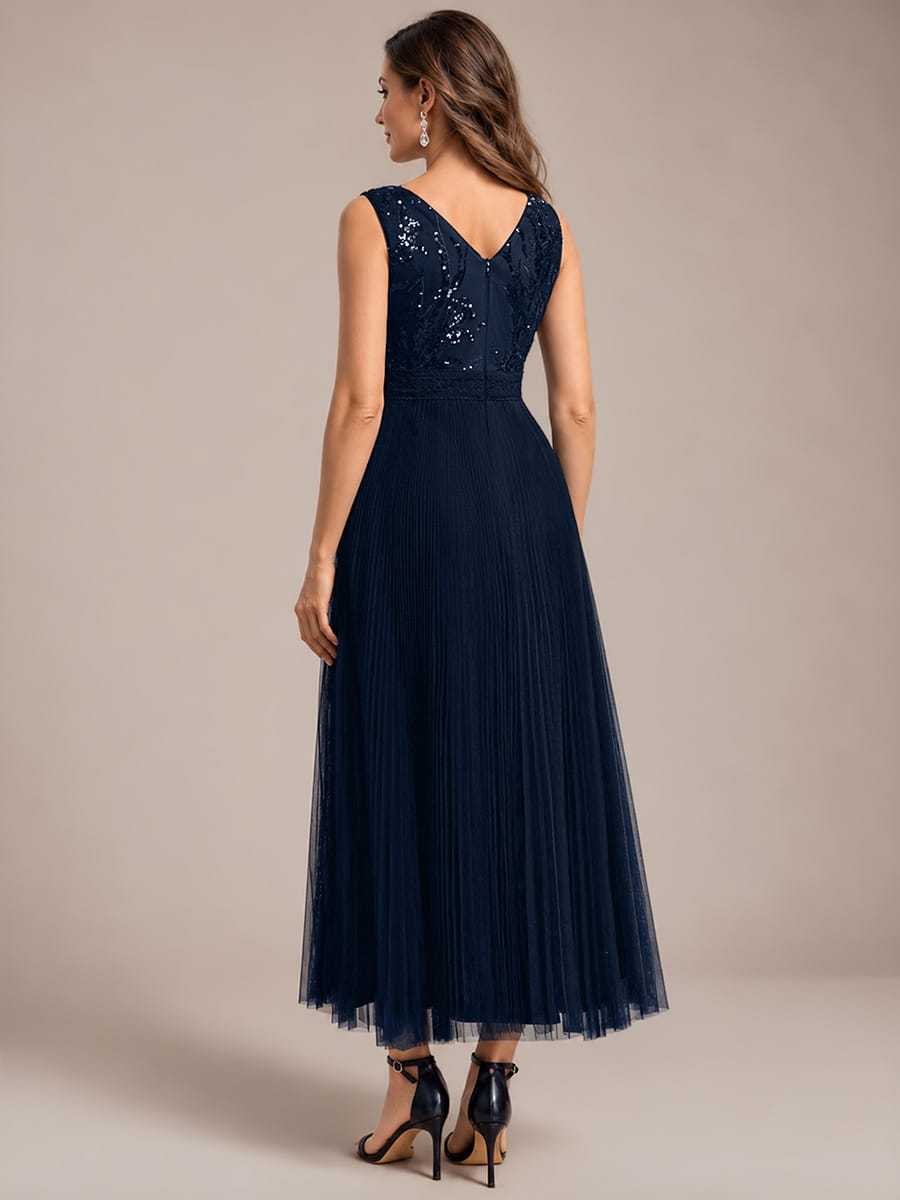 Sequin Tulle Sleeveless Dress #color_Navy Blue