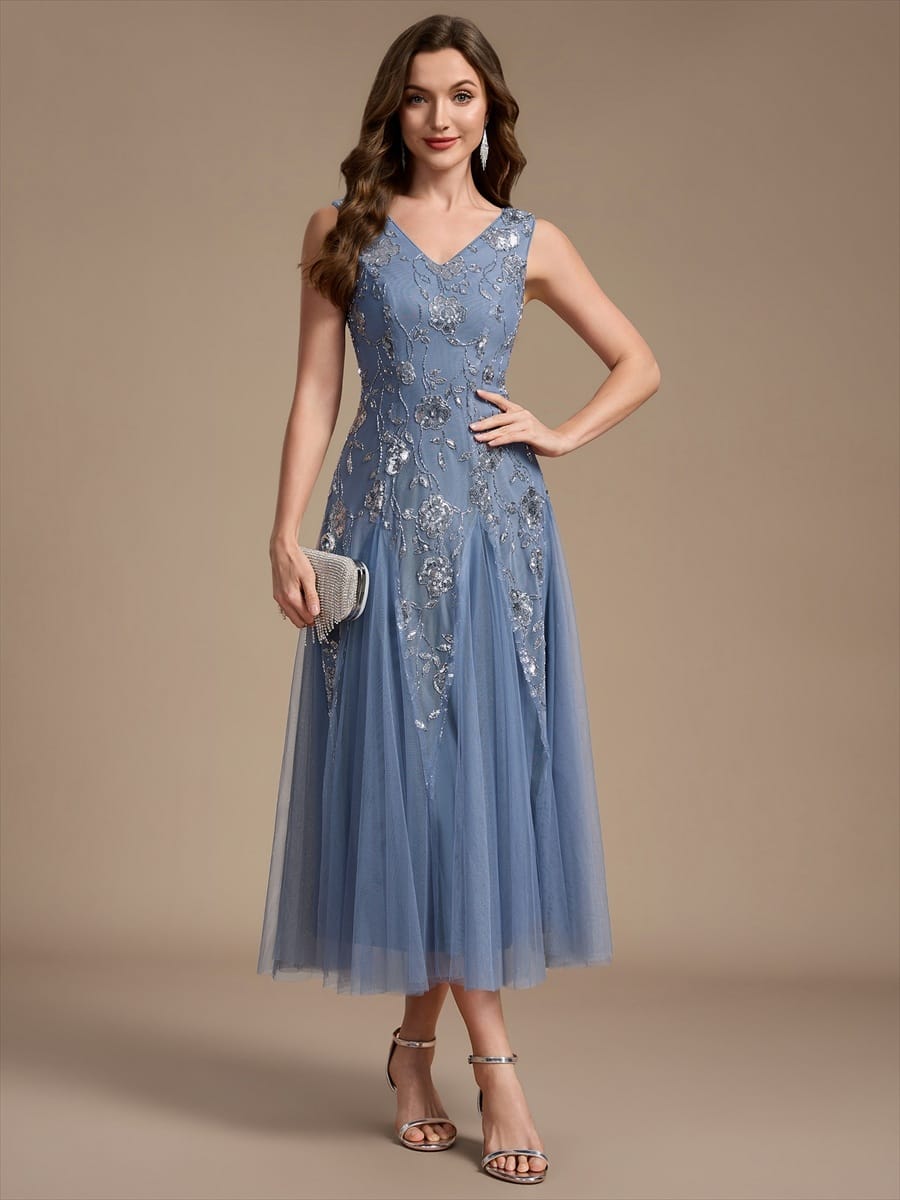 Beaded Sequin Sleeveless Dress #color_Dusty Blue