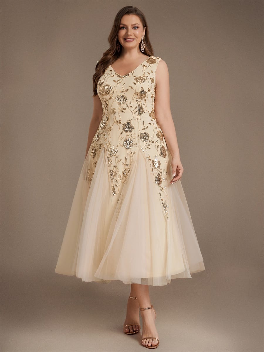 Beaded Sequin Sleeveless Dress #color_Gold