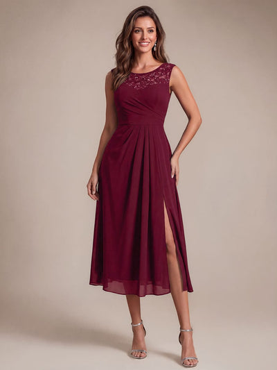 Chiffon Sequin Tea Length Wedding Guest Dress