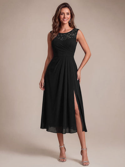 Chiffon Sequin Tea Length Wedding Guest Dress