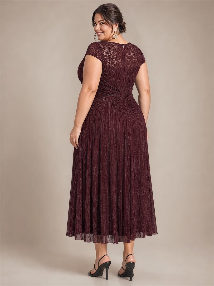 Tulle Cap Sleeve A-line Dress #color_Mahogany Brown