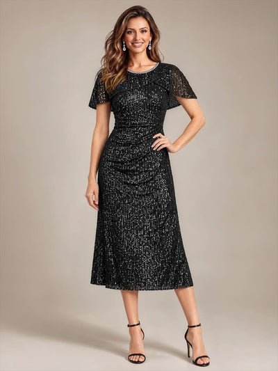 Sequin A-Line Midi Wedding Guest Dress