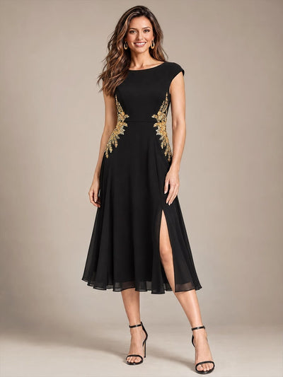 Embellished Waist Midi Wedding Guest Dress