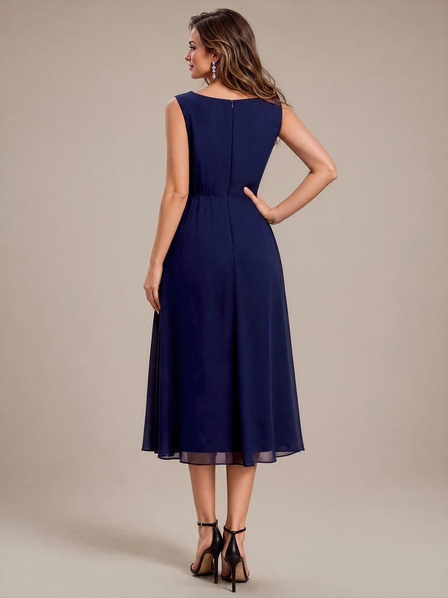 Chiffon Sleeveless Full Skirt Dress #color_Navy Blue