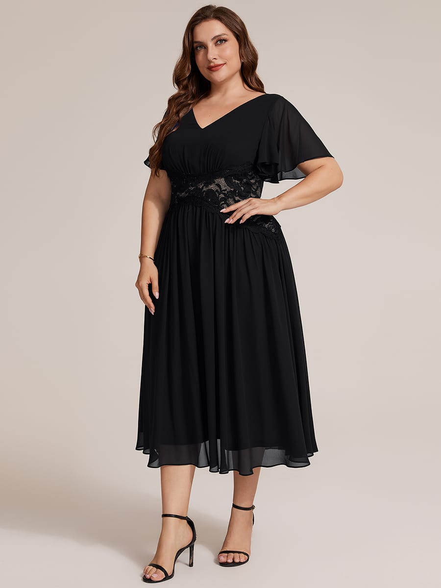 Ruffled Chiffon Ruffle Sleeve Dress #color_Black