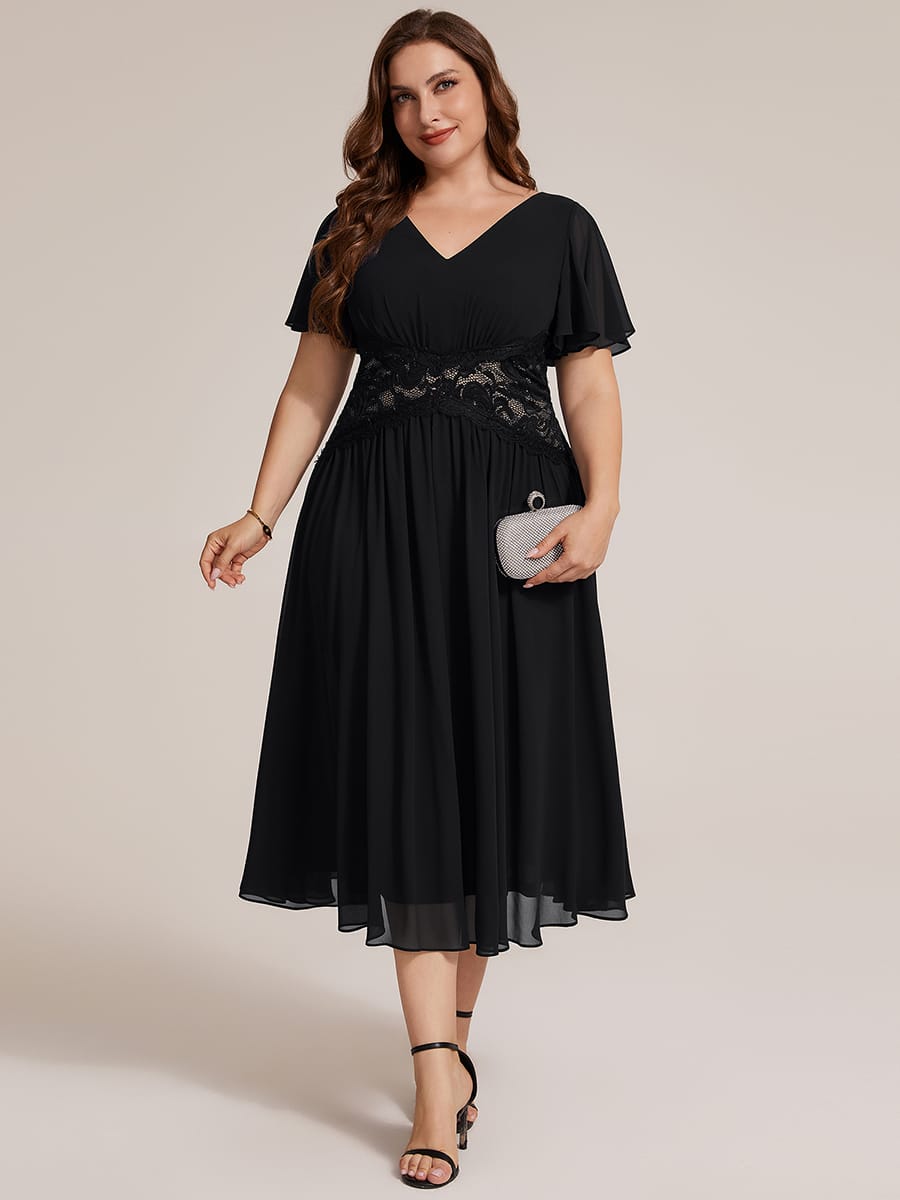 Ruffled Chiffon Ruffle Sleeve Dress #color_Black