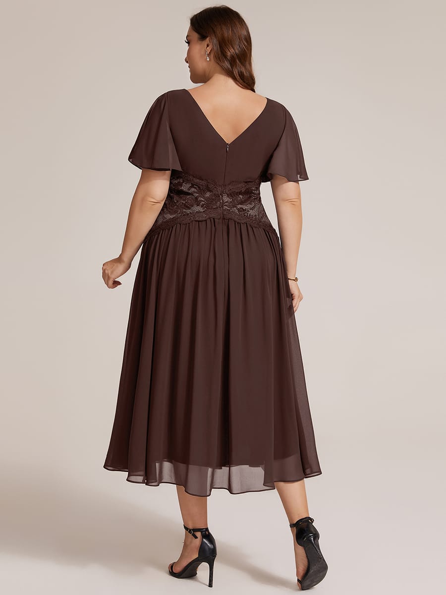 Ruffled Chiffon Ruffle Sleeve Dress #color_Chocolate brown