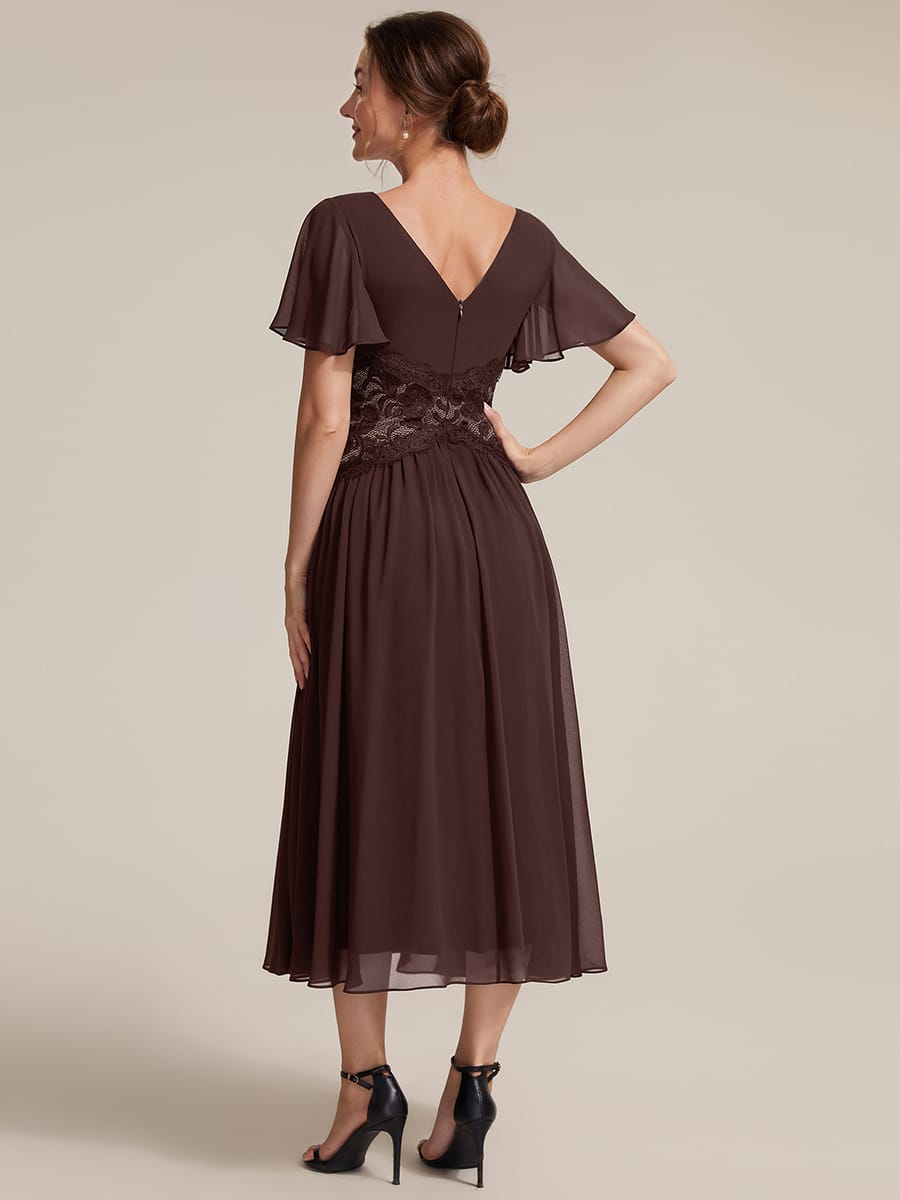 Ruffled Chiffon Ruffle Sleeve Dress #color_Chocolate brown