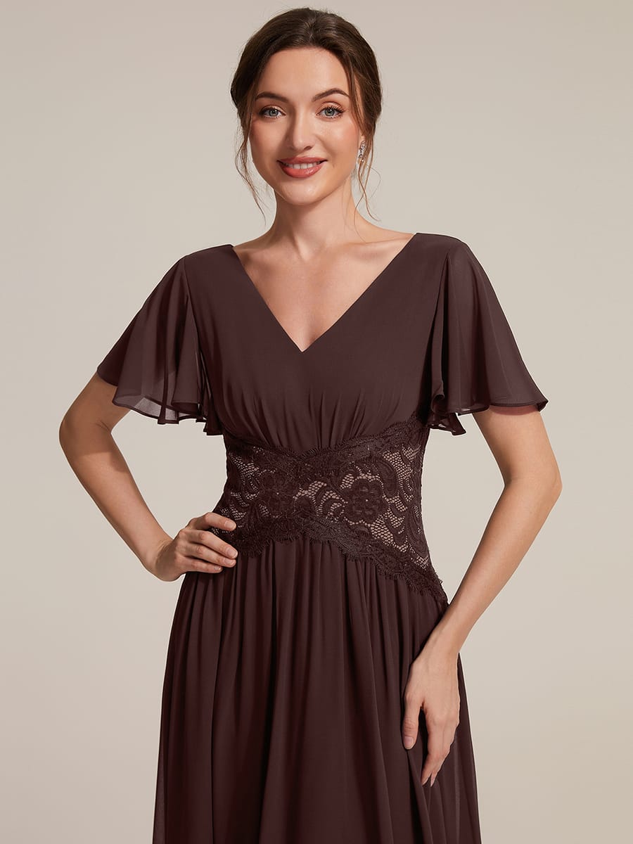 Ruffled Chiffon Ruffle Sleeve Dress #color_Chocolate brown