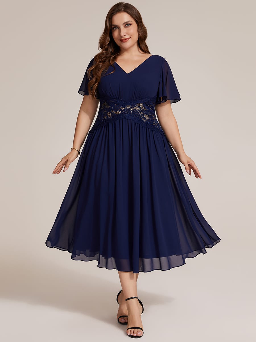 Ruffled Chiffon Ruffle Sleeve Dress #color_Navy Blue