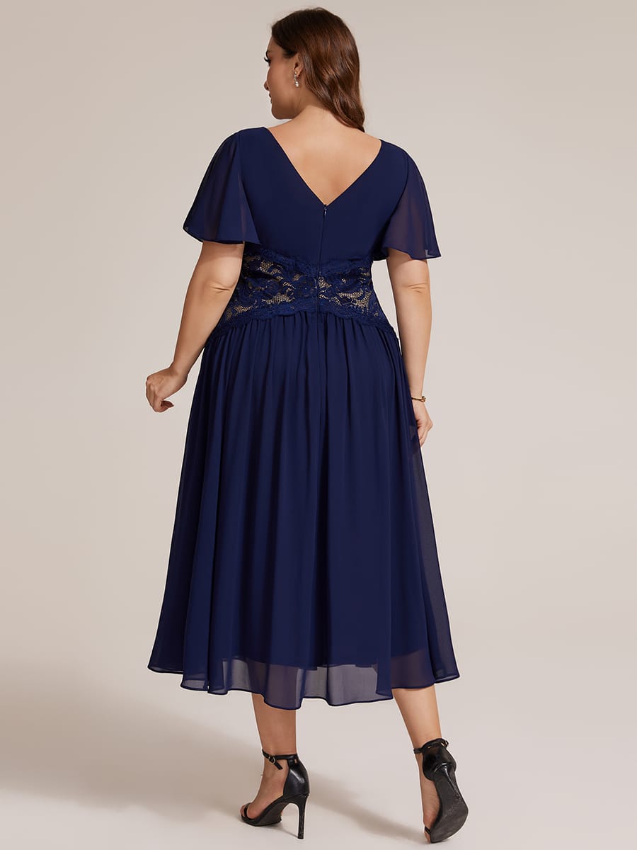 Ruffled Chiffon Ruffle Sleeve Dress #color_Navy Blue