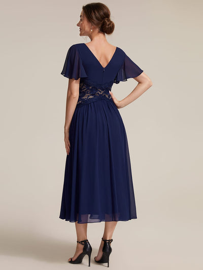 Ruffled Chiffon Ruffle Sleeve Dress #color_Navy Blue
