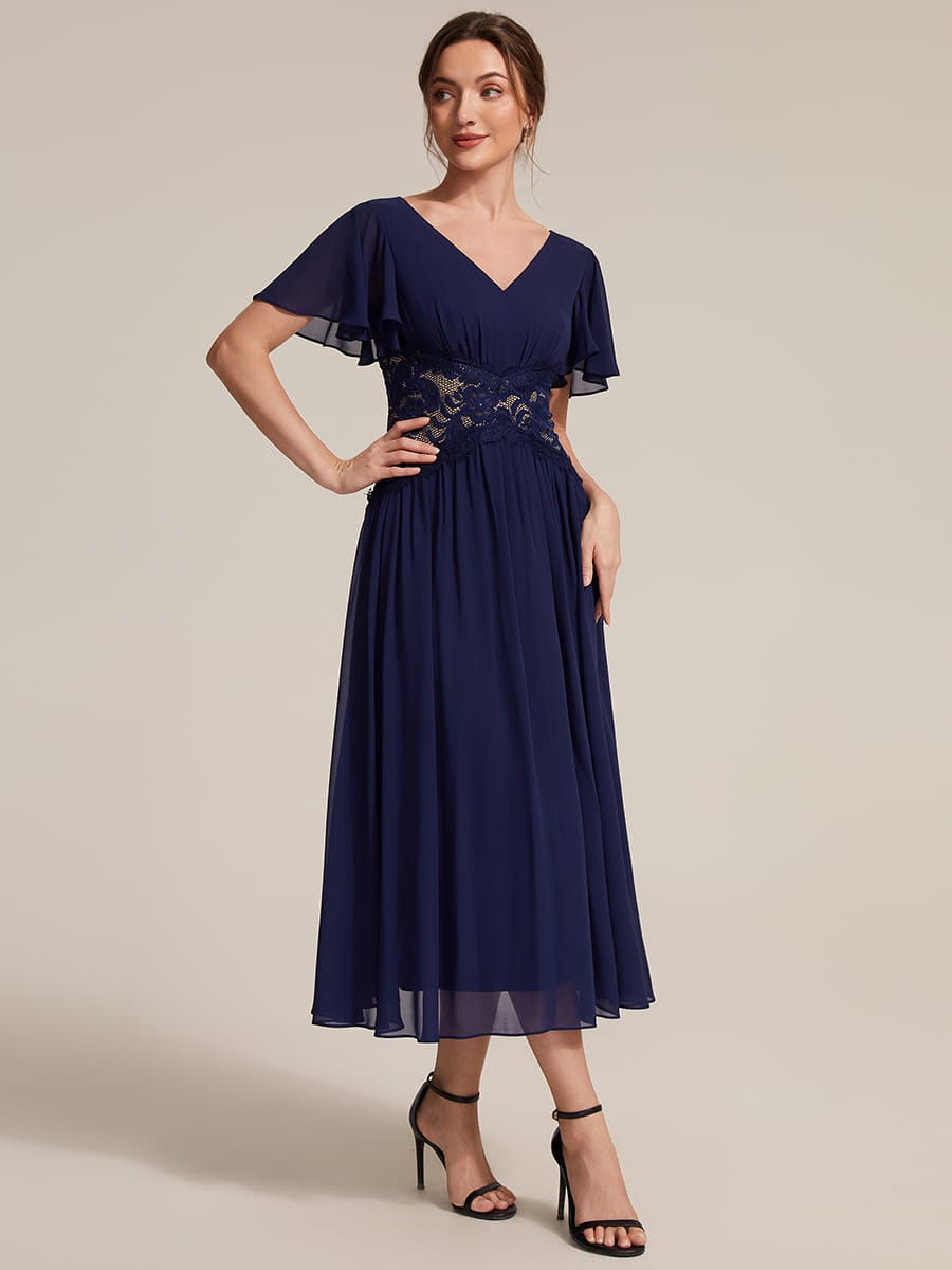 Ruffled Chiffon Ruffle Sleeve Dress #color_Navy Blue