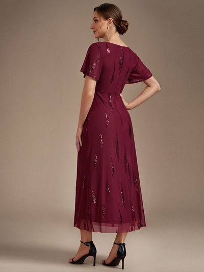 Stunning Sequin Knot Detail V-Neck Tea Length Dress