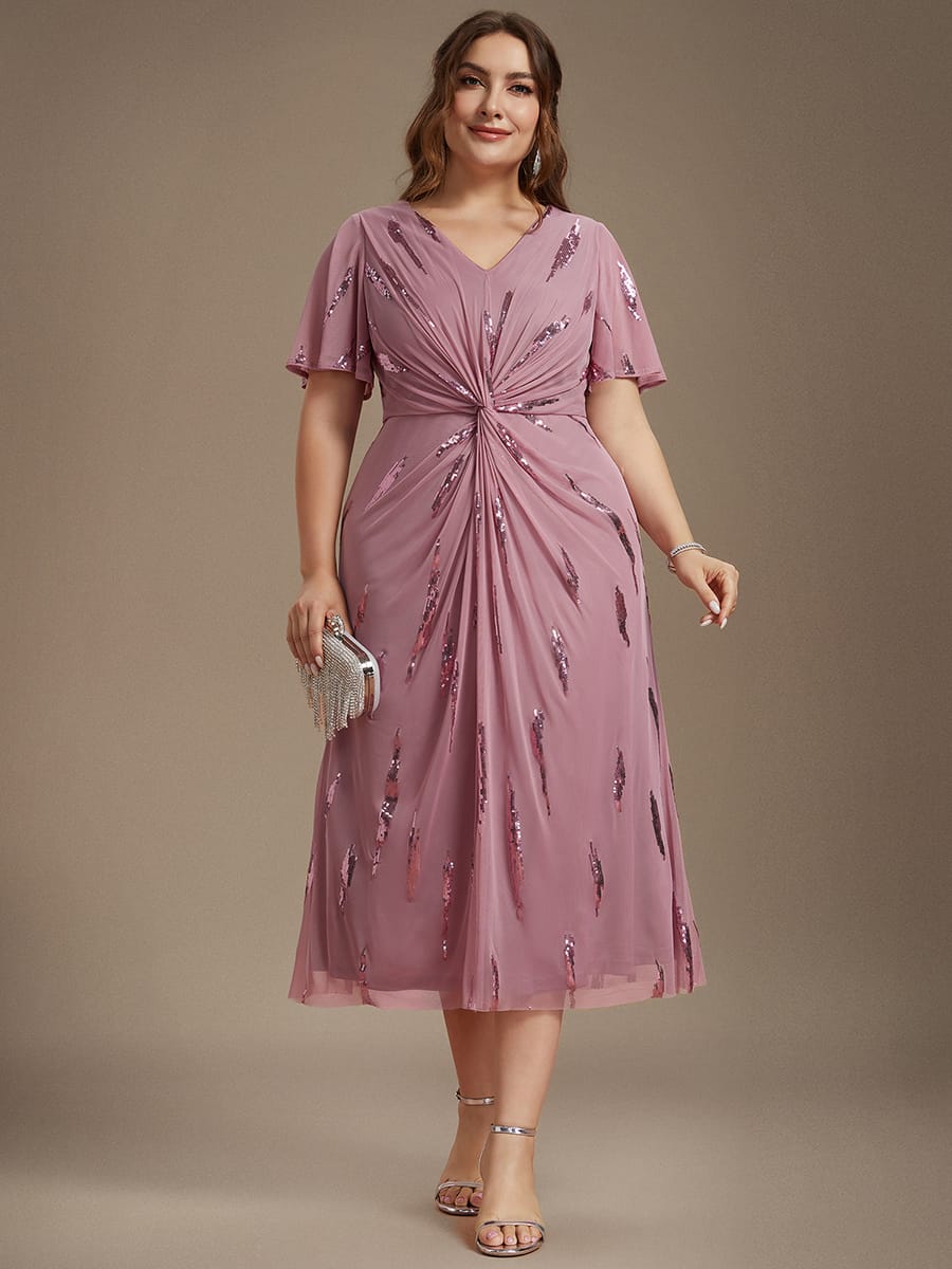 Sequin Tulle Ruffle Sleeve Dress #color_Purple Orchid
