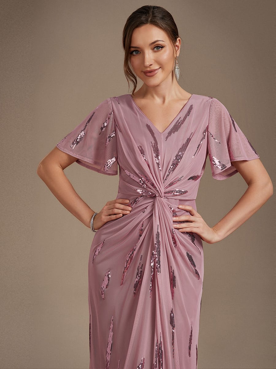 Sequin Tulle Ruffle Sleeve Dress #color_Purple Orchid