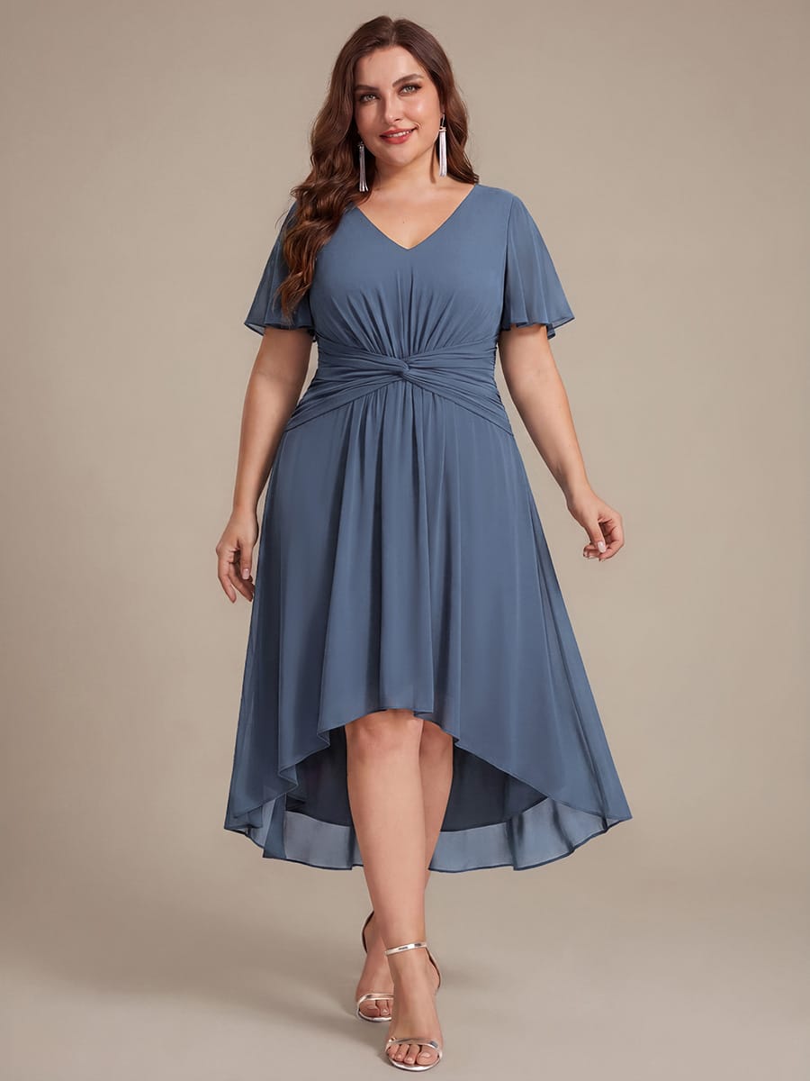 Chiffon Ruffle Sleeve A-line Dress #color_Dusty Blue