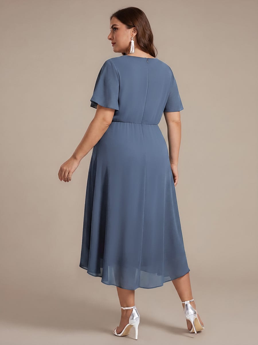 Chiffon Ruffle Sleeve A-line Dress #color_Dusty Blue