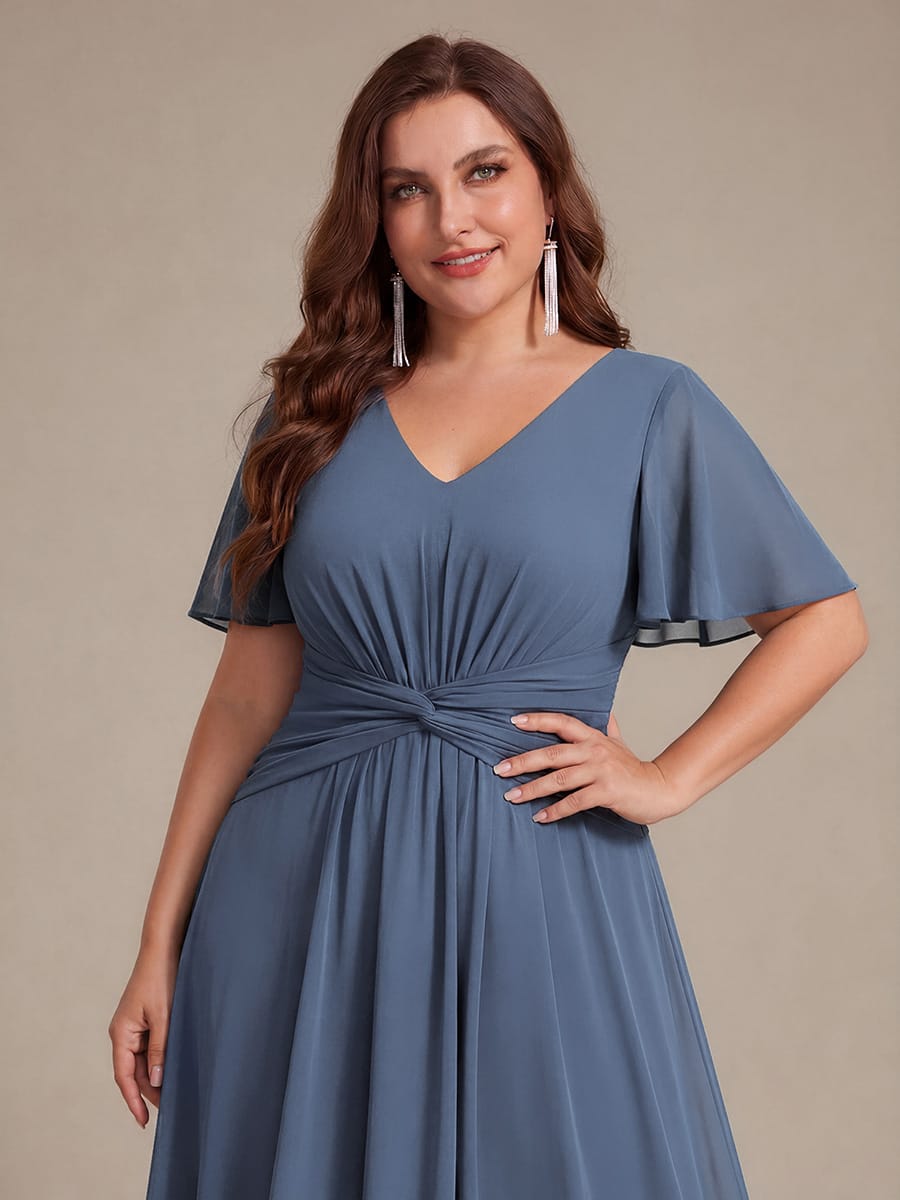Chiffon Ruffle Sleeve A-line Dress #color_Dusty Blue