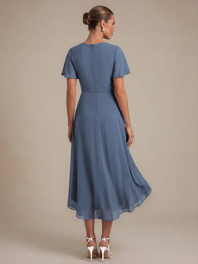 Knot Detail A-Line Chiffon V-neck Dress