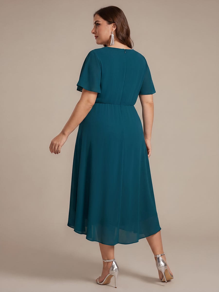 Chiffon Ruffle Sleeve A-line Dress #color_Teal Blue