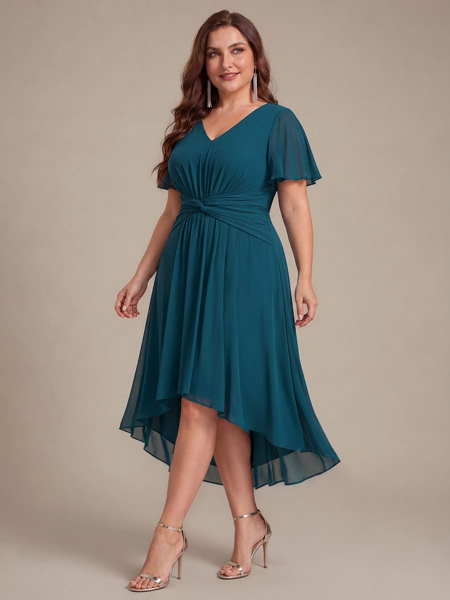 Chiffon Ruffle Sleeve A-line Dress #color_Teal Blue