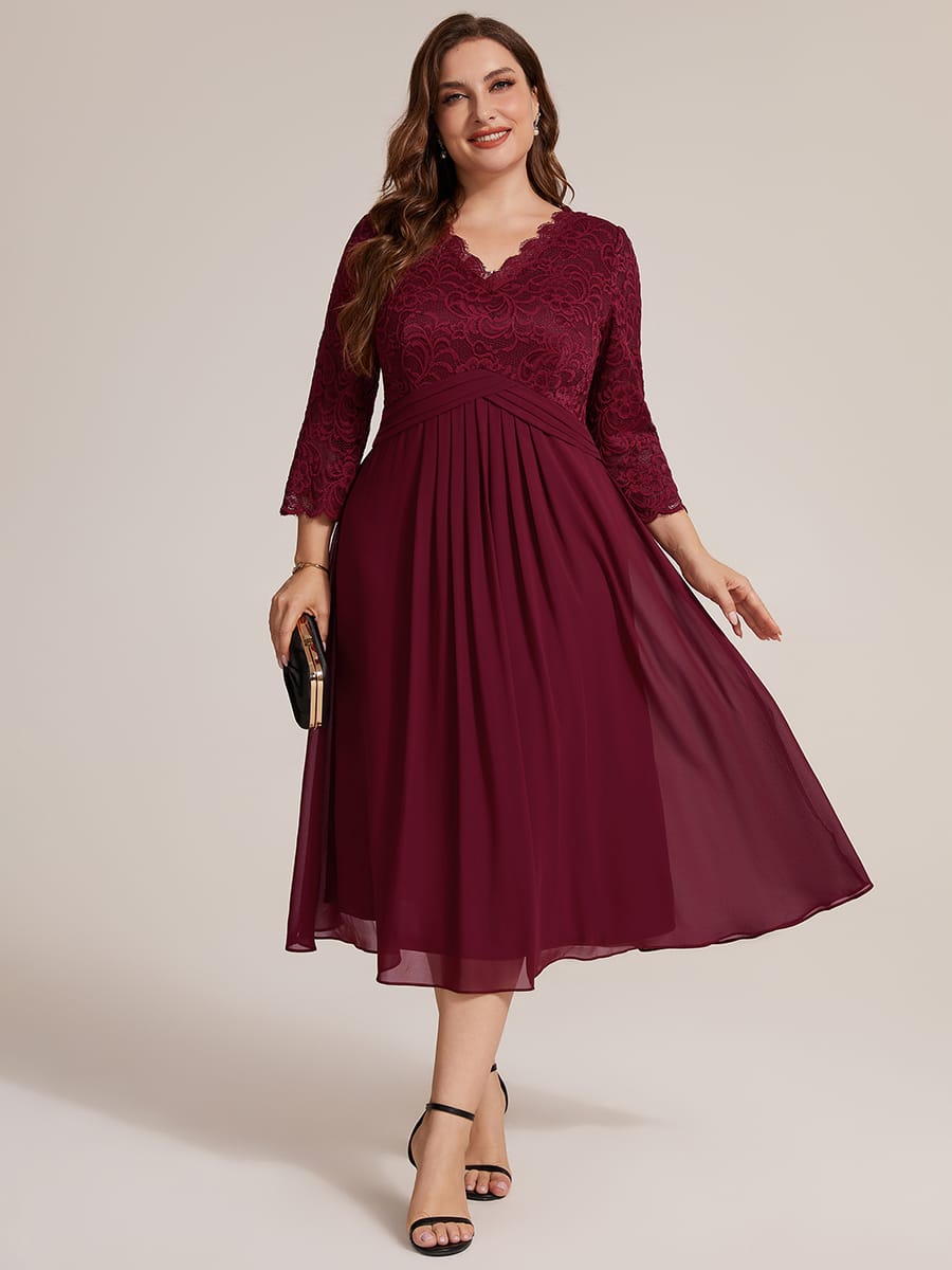 Lace Fitted Sleeve Sheath Dress #color_Burgundy