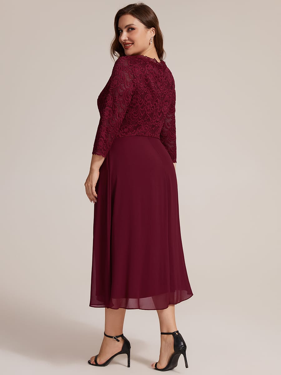 Lace Fitted Sleeve Sheath Dress #color_Burgundy