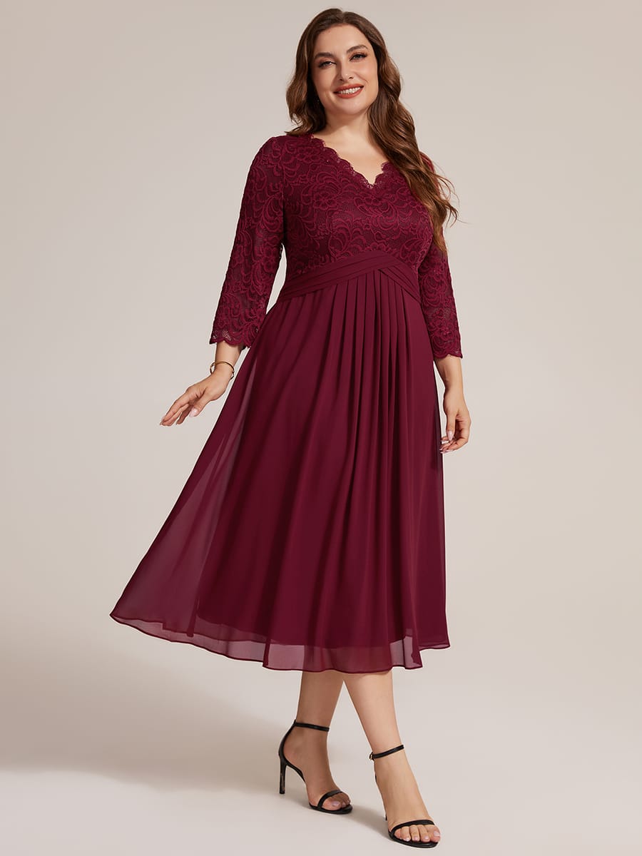 Lace Fitted Sleeve Sheath Dress #color_Burgundy