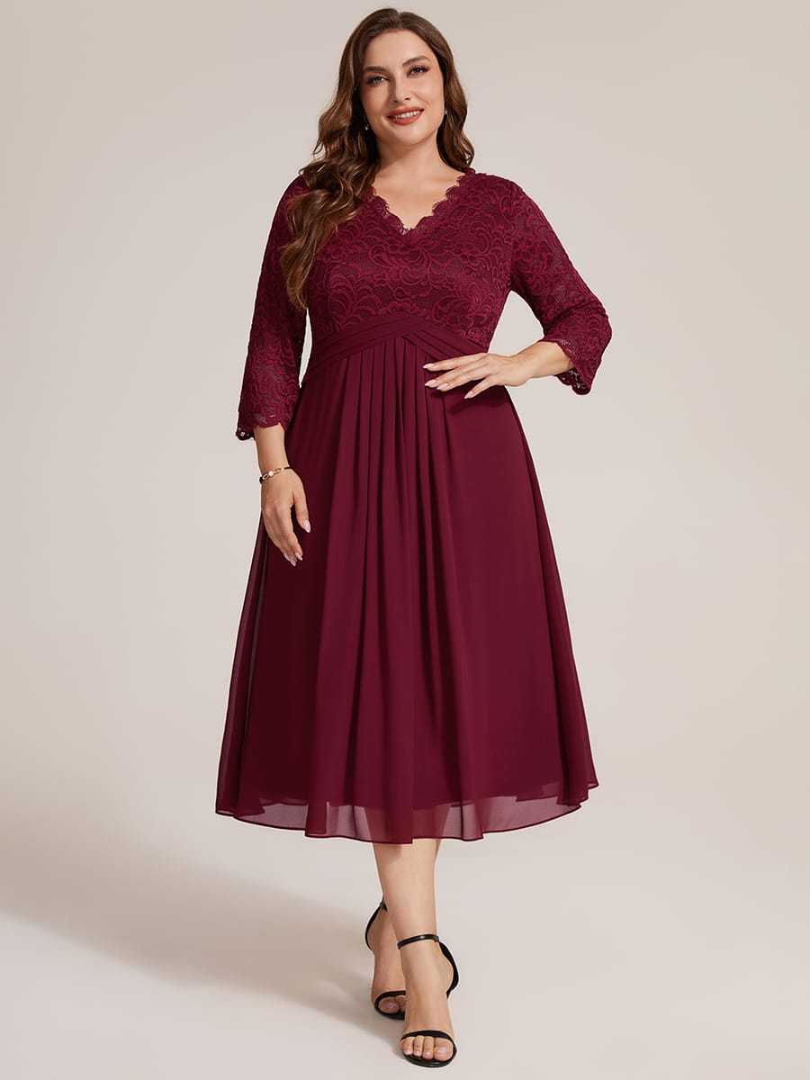 Lace Fitted Sleeve Sheath Dress #color_Burgundy