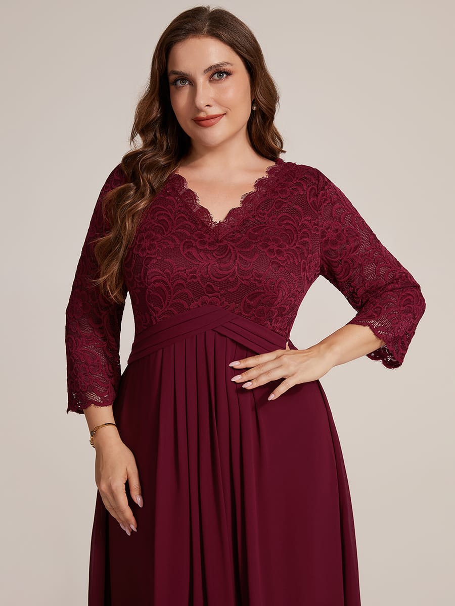 Lace Fitted Sleeve Sheath Dress #color_Burgundy