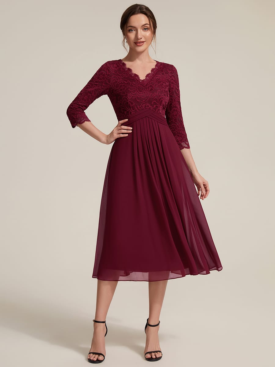 Lace Fitted Sleeve Sheath Dress #color_Burgundy