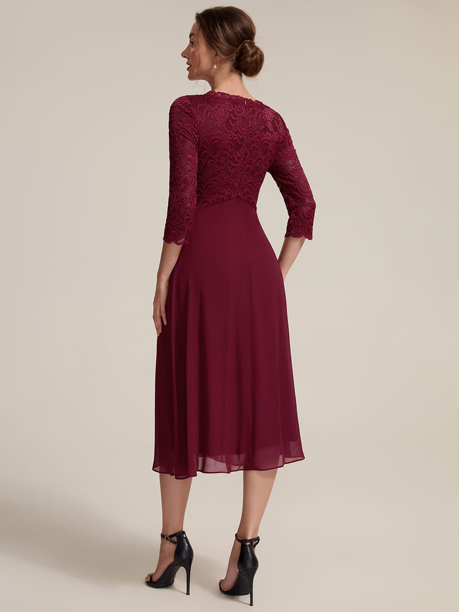 Lace Fitted Sleeve Sheath Dress #color_Burgundy