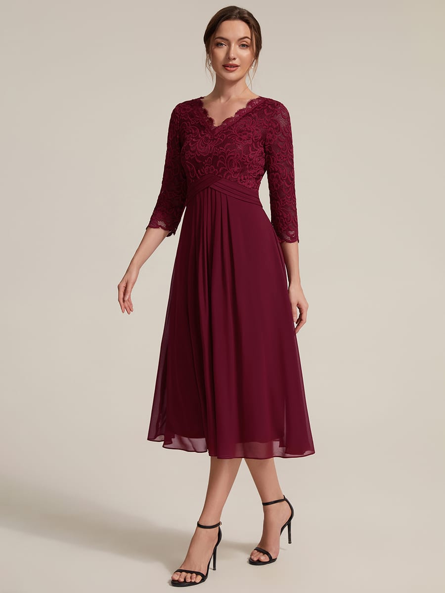 Lace Fitted Sleeve Sheath Dress #color_Burgundy