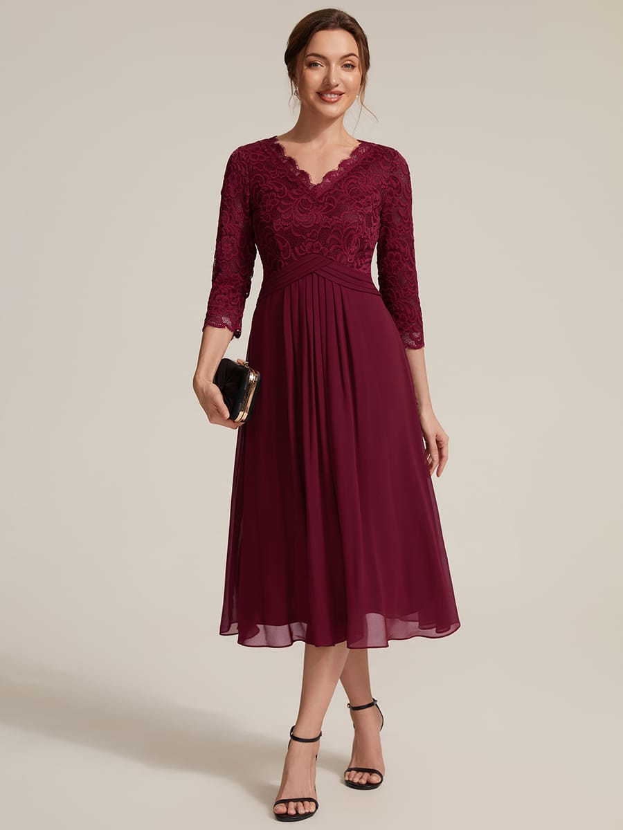 Lace Fitted Sleeve Sheath Dress #color_Burgundy