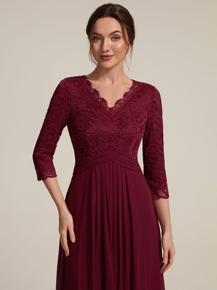 Lace Fitted Sleeve Sheath Dress #color_Burgundy