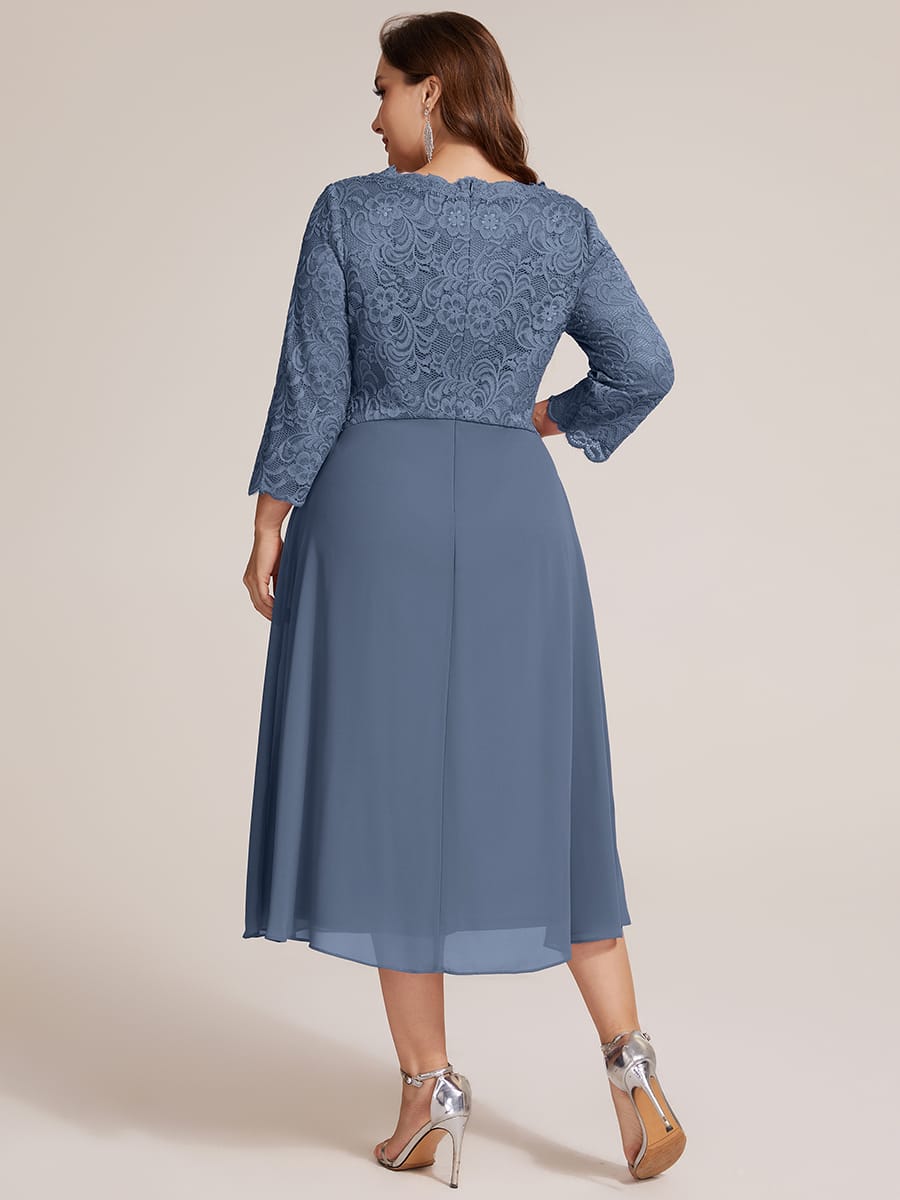 Lace Fitted Sleeve Sheath Dress #color_Dusty Blue