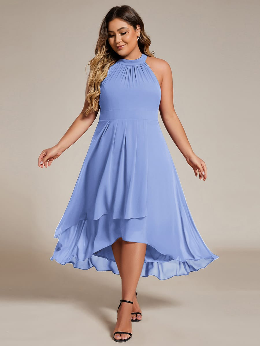 Midi A Line Sleeveless Halter Neck Wedding Guest Dress in Chiffon #color_Cornflower Blue
