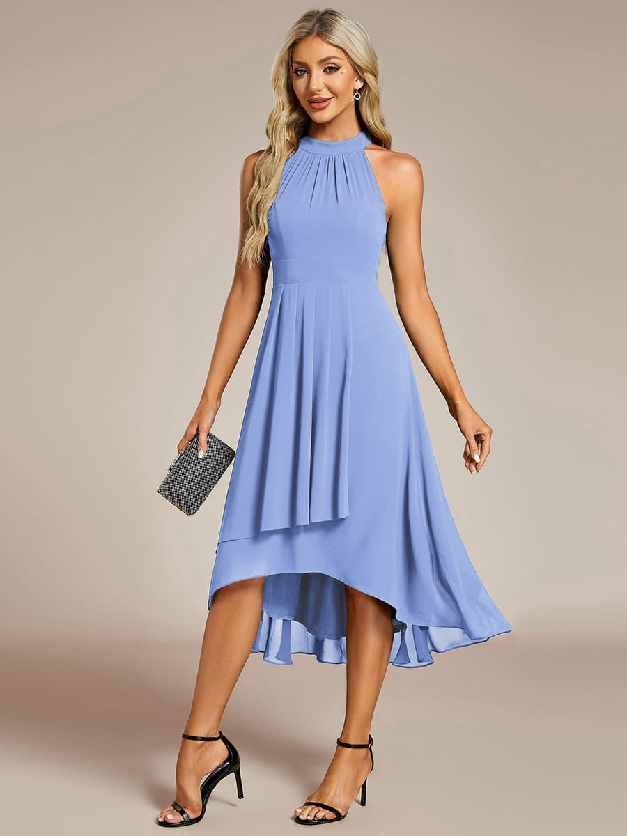 Midi A Line Sleeveless Halter Neck Wedding Guest Dress in Chiffon #color_Cornflower Blue