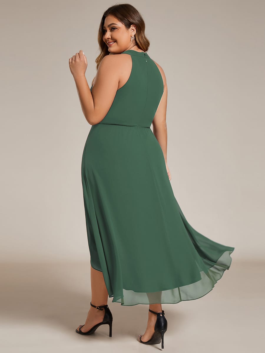 Midi A Line Sleeveless Halter Neck Evening Dress in Chiffon #color_Eucalyptus Green